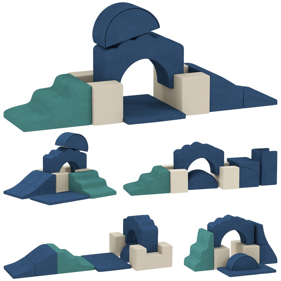 AIYAPLAY Schaumstoff Bausteine für Kinder 7 teilige XXL Softbausteine Kletterblöcke mit rutschfester Unterseite Montessori Spielzeug Großbausteine zum Krabbeln Dunkelblau   Aosom von AIYAPLAY
