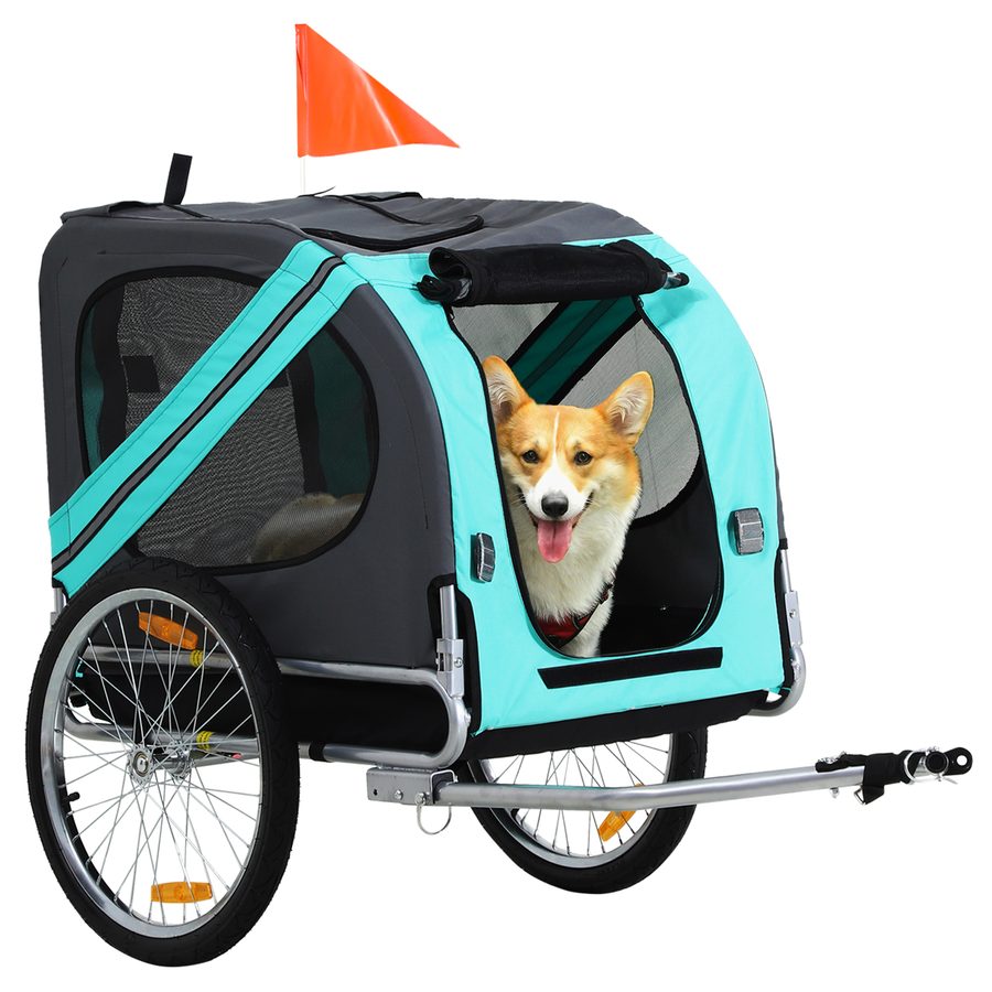 PawHut Hundeanhänger  Fahrradanhänger Hundetransporter, Oxfordstoff mit Regenschutz, Atmungsaktiv, Grün, 130x73x90cm  Aosom von PawHut