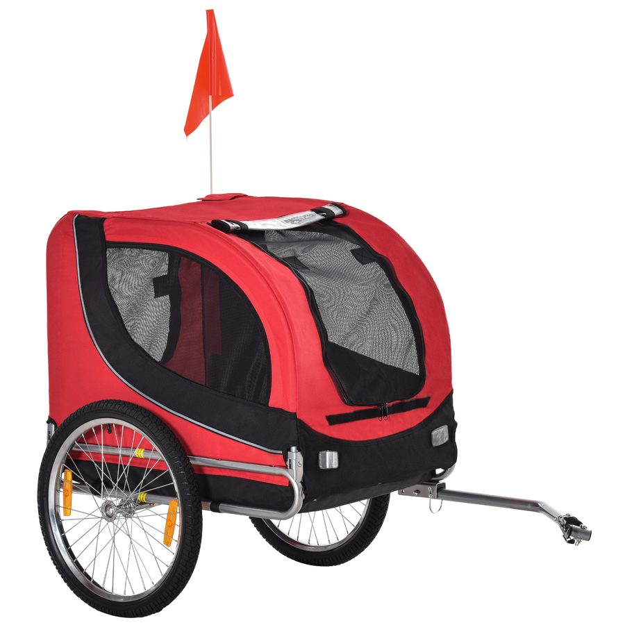 PawHut Hundeanhänger Fahrradanhänger Hundetransporter Hunde Fahrrad Anhänger Rot+Schwarz 130 x 73 x 90 cm   Aosom von PawHut