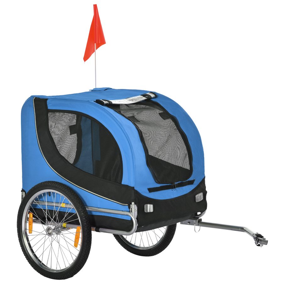 PawHut Hundeanhänger  Fahrradanhänger Hundetransporter, Hunde Fahrrad Anhänger, Blau+Schwarz, 130x73x90cm  Aosom von PawHut