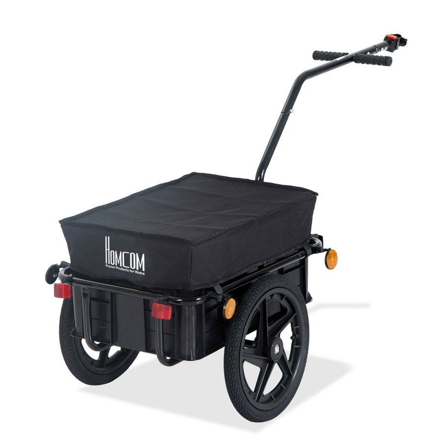 HOMCOM Fahrradanhänger Lastenanhänger für Fahrrad 40 kg Belastbarkeit Transportanhänger Handwagen Stahl Oxford-Gewebe Schwarz 144 x 59 x 80 cm   Aosom von HOMCOM