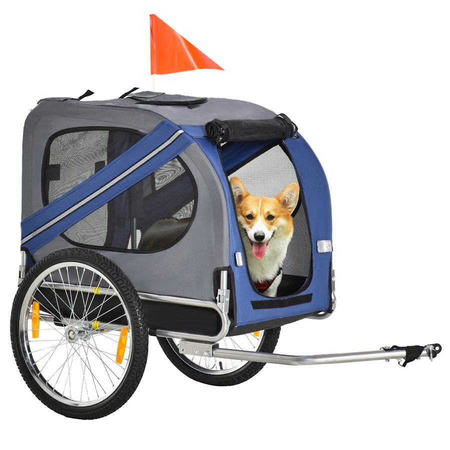 PawHut Hundeanhänger Fahrradanhänger Hundetransporter Hunde Fahrrad Anhänger Oxfordstoff Regenschutz atmungsaktiv Blau 130 x 73 x 90 cm   Aosom von PawHut