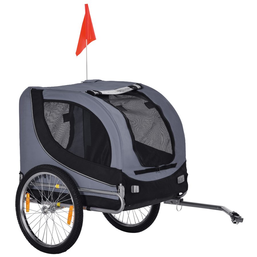 PawHut Hundeanhänger Fahrradanhänger Hundetransporter grau schwarz 130x73x90cm für sichere Ausflüge mit Ihrem Hund   Aosom.de von PawHut