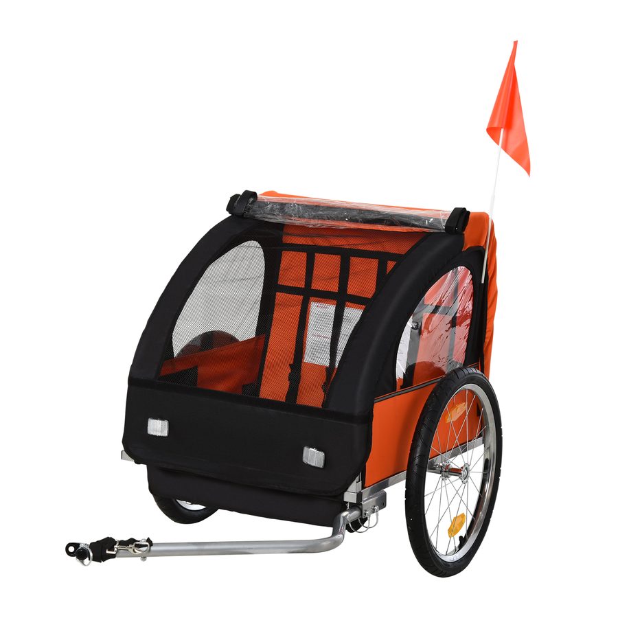 HOMCOM Kinderfahrradanhänger für 2 Kinder, sicherer Stahlrahmen, Sicherheitsgurt, Oxford-Gewebe, orange-schwarz, 130x76x88cm   Aosom.de von HOMCOM