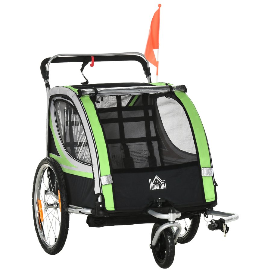 HOMCOM 2 in 1 Kinderanhänger Fahrradanhänger für max. zwei Kinder ab 1,5 Jahren mit 5-Punkt Sicherheitsgurt und 360° drehbar   Aosom.de von HOMCOM