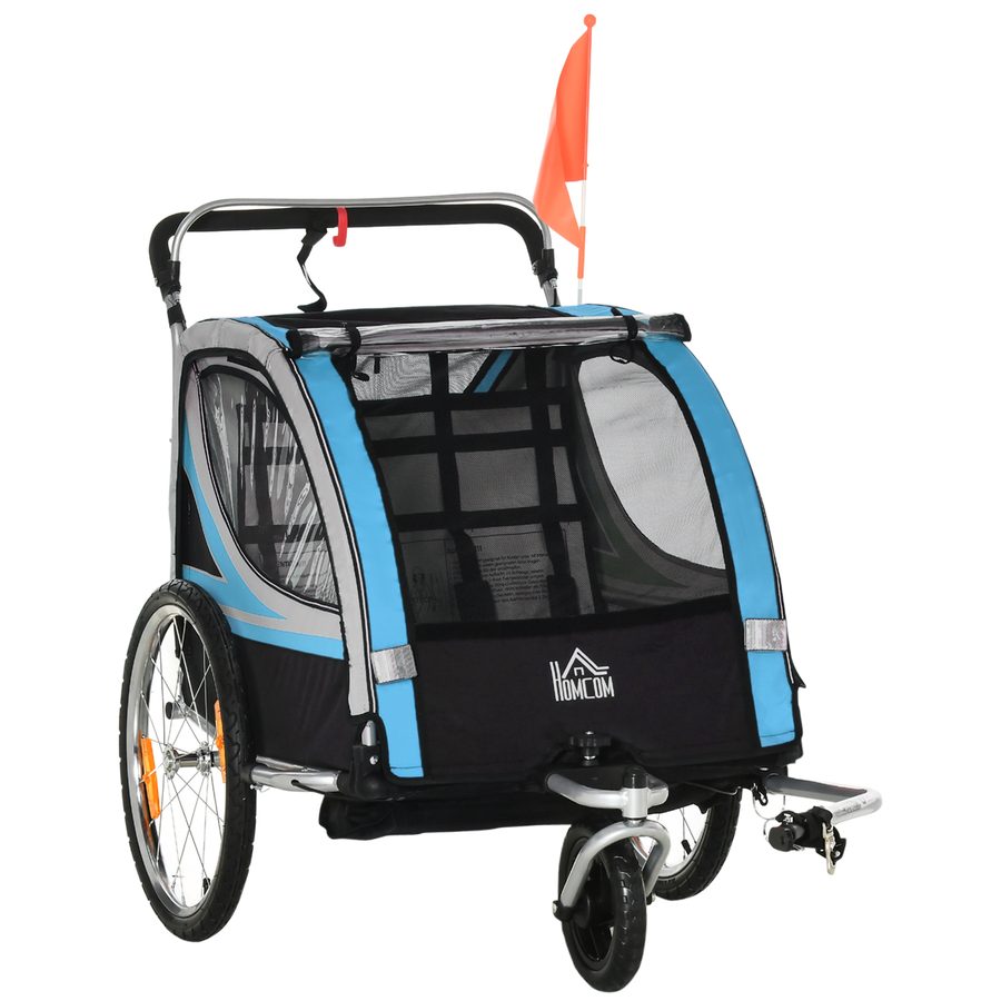 HOMCOM Fahrradanhänger 2 in 1  Kinderwagen Buggy, 360° Drehbar, Stahl Oxford, Blau+Schwarz  Aosom von HOMCOM