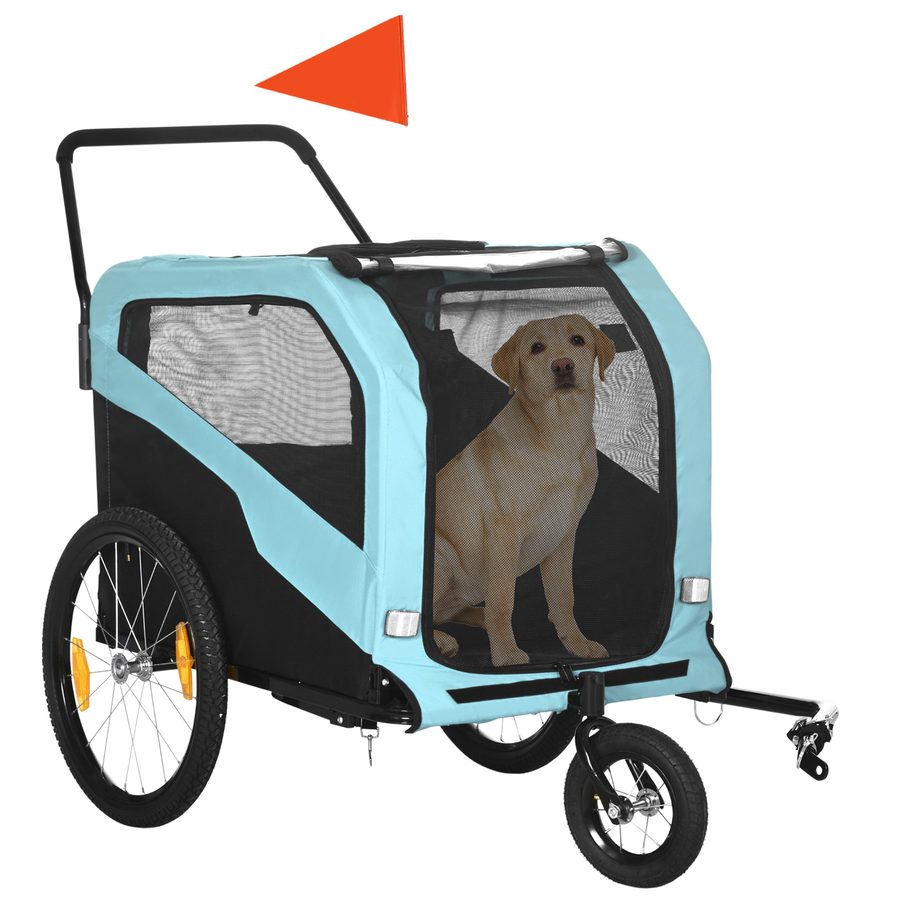 PawHut 2-in-1 Hundeanhänger, Fahrradanhänger für Hunde, Hundewagen mit Reflektoren, Hundebuggy max. 30 kg, Oxford-Gewebe, Blau   Aosom von PawHut