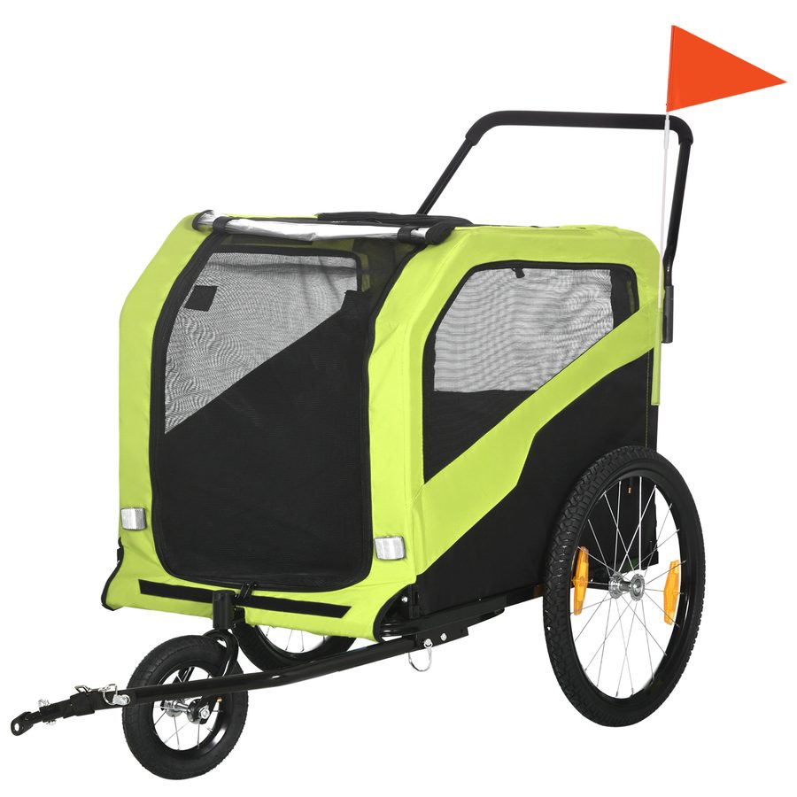 PawHut 2-in-1 Hundeanhänger, Fahrradanhänger für Hunde, Hundewagen mit Reflektoren, Hundebuggy max. 30 kg, Hundefahrradanhänger für Große Hunde, Oxford-Gewebe, Grün   Aosom von PawHut