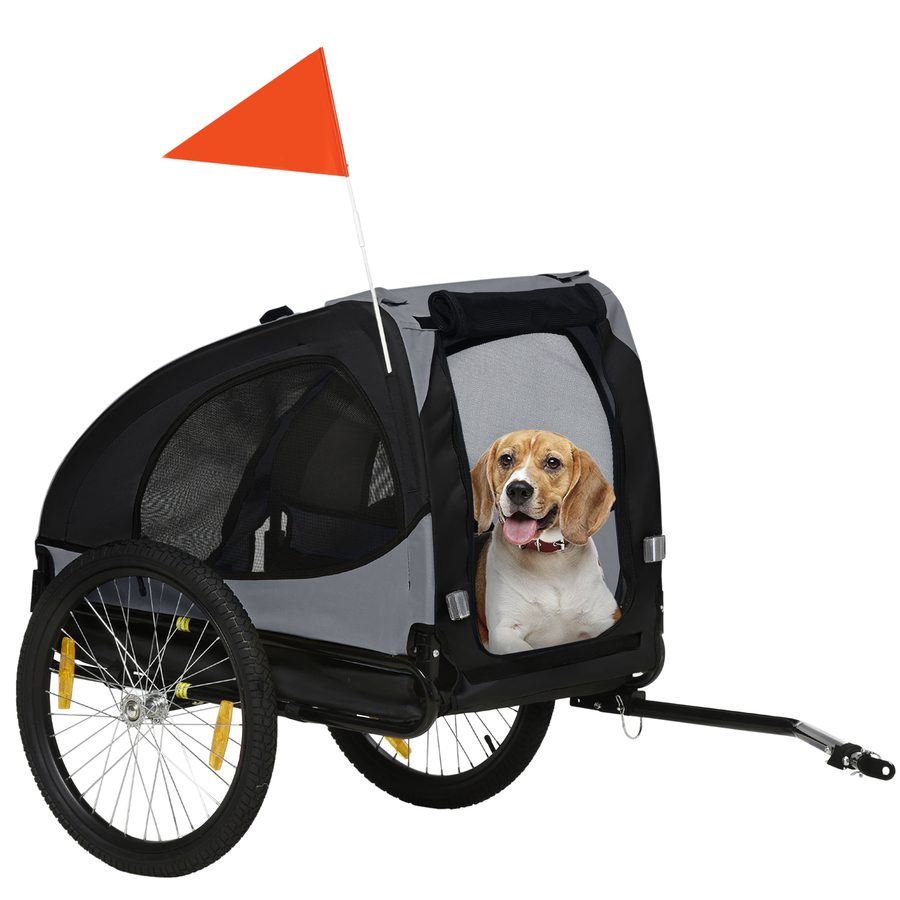 PawHut Hundetransportanhänger bis 20kg für mittelgroße Hunde, mit Netzfenstern, Sicherheitsleine, 140x71x83cm, Oxfordstoff, Schwarz   Aosom.de von PawHut