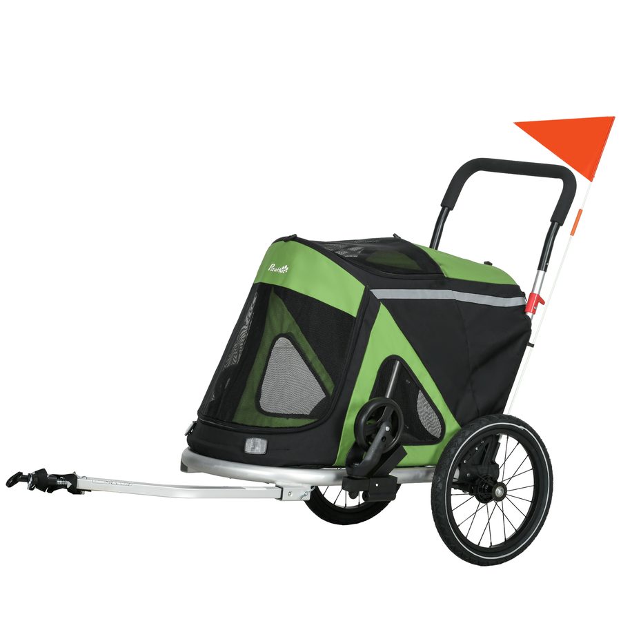 PawHut Hundeanhänger 2in1 Hundebuggy Hundefahrradanhänger mit Sicherheitsleine und Reflektoren bis 20kg Oxford Grün für sichere Ausflüge   Aosom.de von PawHut