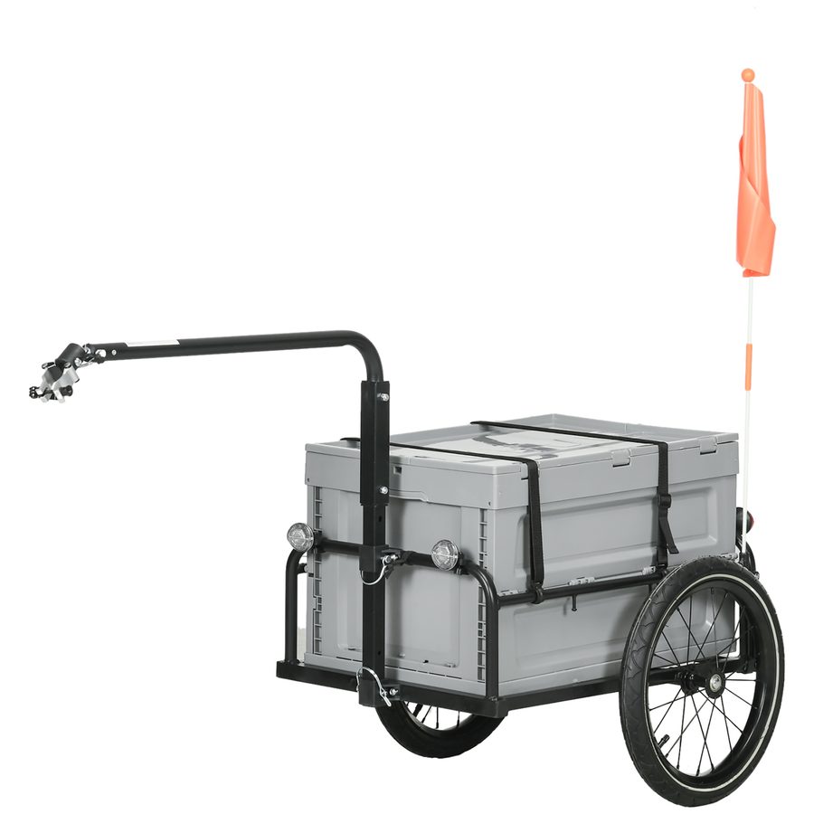 HOMCOM Fahrradanhänger mit abnehmbarer und faltbarer 65L Aufbewahrungsbox, Sicherheitsreflektoren, maximale Belastung von 40KG, grau   Aosom von HOMCOM