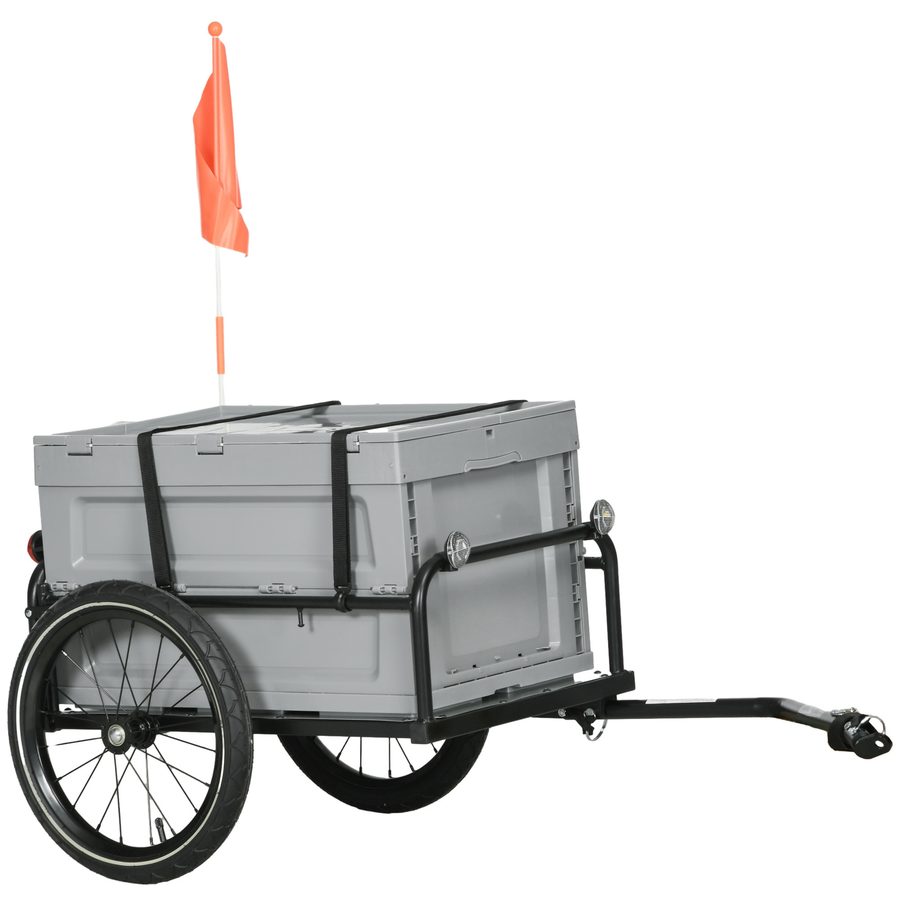 HOMCOM Fahrradanhänger mit abnehmbarer und klappbarer 65L Aufbewahrungsbox, Reifen und Sicherheitsreflektoren, maximale Traglast 40KG, Grau   Aosom von HOMCOM