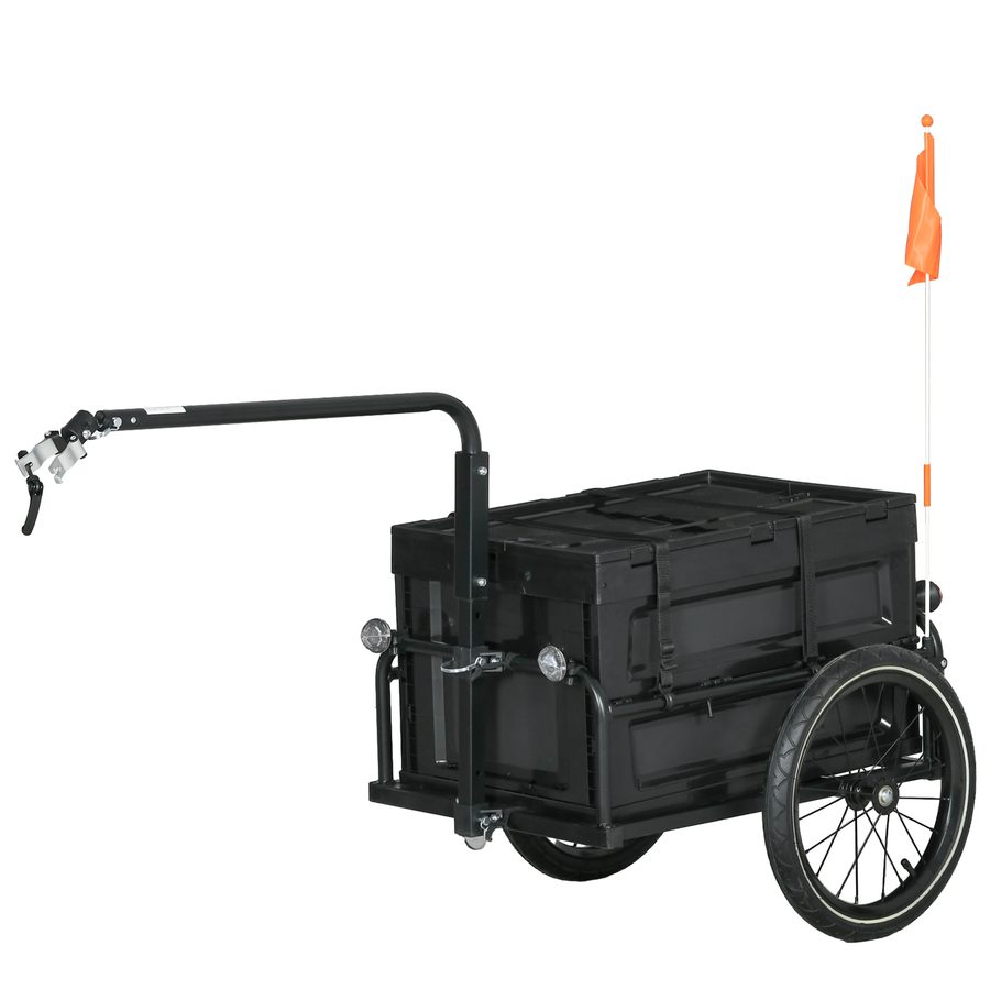 HOMCOM Fahrradanhänger mit abnehmbarem und klappbarem Aufbewahrungskasten von 65L, Sicherheitsreflektoren und maximaler Belastung von 40KG, Schwarz   Aosom von HOMCOM