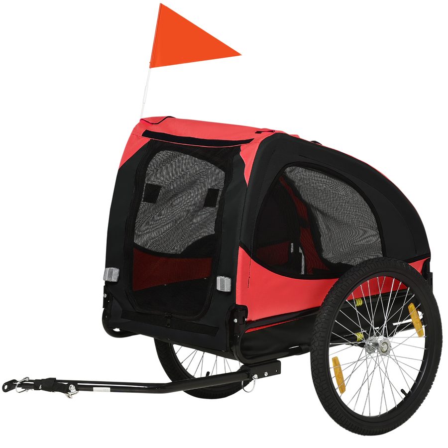 PawHut Hundeanhänger, klappbarer Fahrradanhänger für Hunde, Hundebuggy mit Reflektoren, Schnellspanner, Hundefahrradanhänger, wasserbeständig, Oxfordstoff, Stahl, Rot, 140 x 71 x 83 cm   Aosom von PawHut
