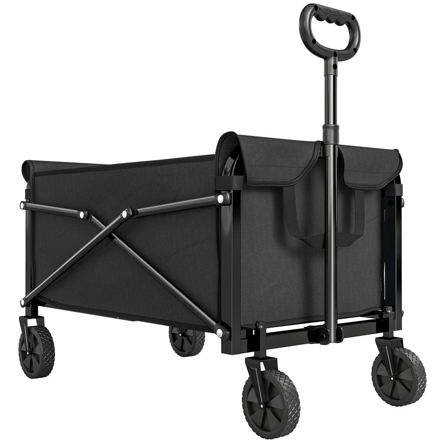 Outsunny Bollerwagen 81L kompakter faltbarer Handwagen mit Verstellbarem Griff, Bremse, Transportwagen 50kg Belastbar, Gartenwagen für Garten Einkauf Shopping   Aosom von Outsunny