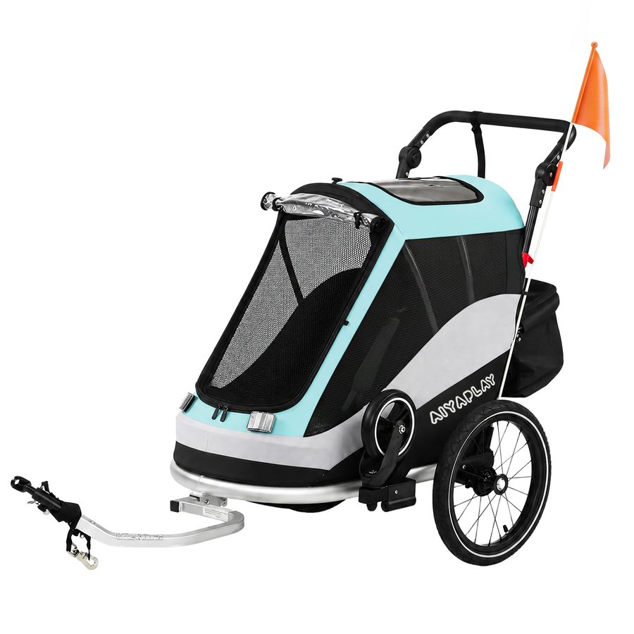 AIYAPLAY 2 in 1 Fahrradanhänger & Buggy Faltbar Kinderfahrradanhänger mit 5-Punkt Gurt Reflektoren 16-Zoll-Luftreifen Bremse Stauraum Fahrrad Anhänger für Kinder ab 12 Monaten max. 18kg   Aosom von AIYAPLAY