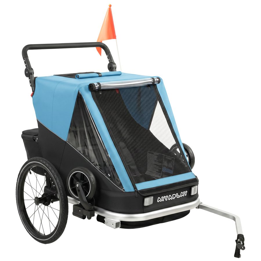 AIYAPLAY 2 in 1 Fahrradanhänger & Buggy 2-Sitzer Faltbar Kinderfahrradanhänger mit 5-Punkt Gurt Sicherheitsflagge Fahrrad Anhänger für Kinder ab 12 Monaten max. 18kg   Aosom von AIYAPLAY