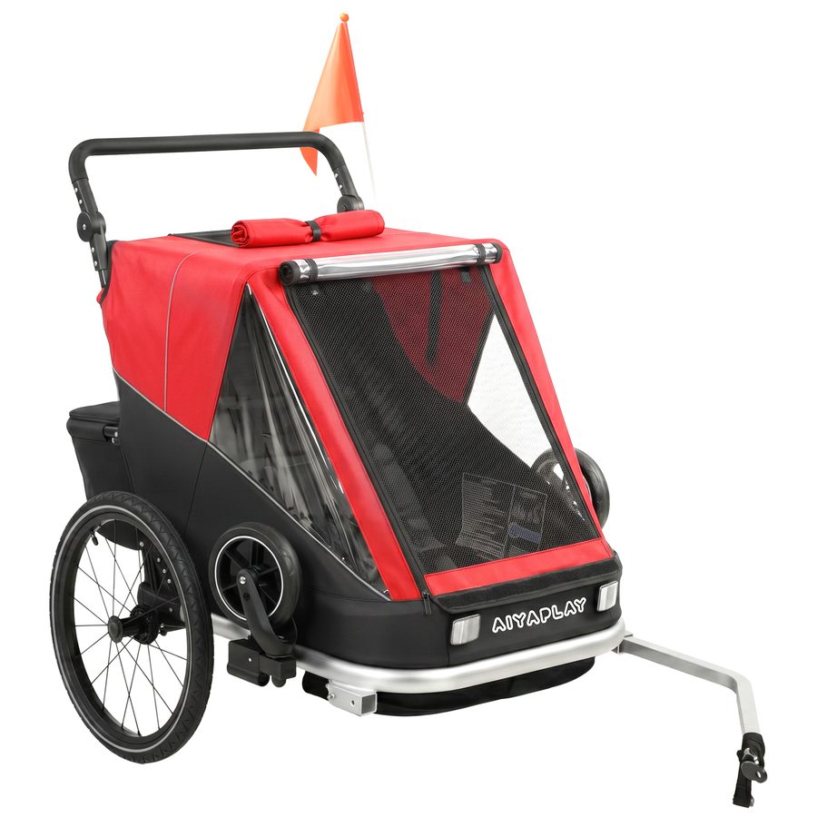 AIYAPLAY 2 in 1 Fahrradanhänger & Buggy 2-Sitzer Faltbar Kinderfahrradanhänger mit 5-Punkt Gurt Sicherheitsflagge Fahrrad Anhänger für Kinder ab 12 Monaten max. 18kg   Aosom von AIYAPLAY