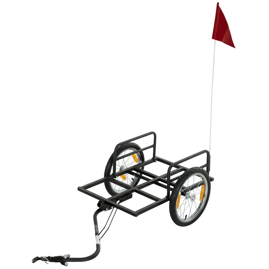 SPORTNOW Fahrrad-Lastanhänger 40 kg, Handwagen aus Stahl mit roter Fahne, Räder 40,64 cm, für Gepäcktransport, für Fahrräder 55,88–71,12 cm, 145x60x42 cm, Schwarz   Aosom von SPORTNOW
