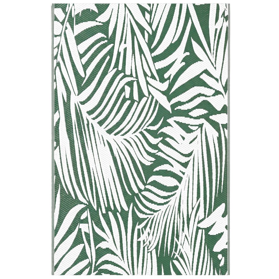 Outsunny Outdoor Teppich Wendbares Wetterfest Outdoorteppich Carpet mit Blätter-Muster, Outdoor-Teppich für Wohnzimmer Balkon Garten Terrasse Bad Flur Küche 152 x 243 cm Dunkelgrün   Aosom von Outsunny