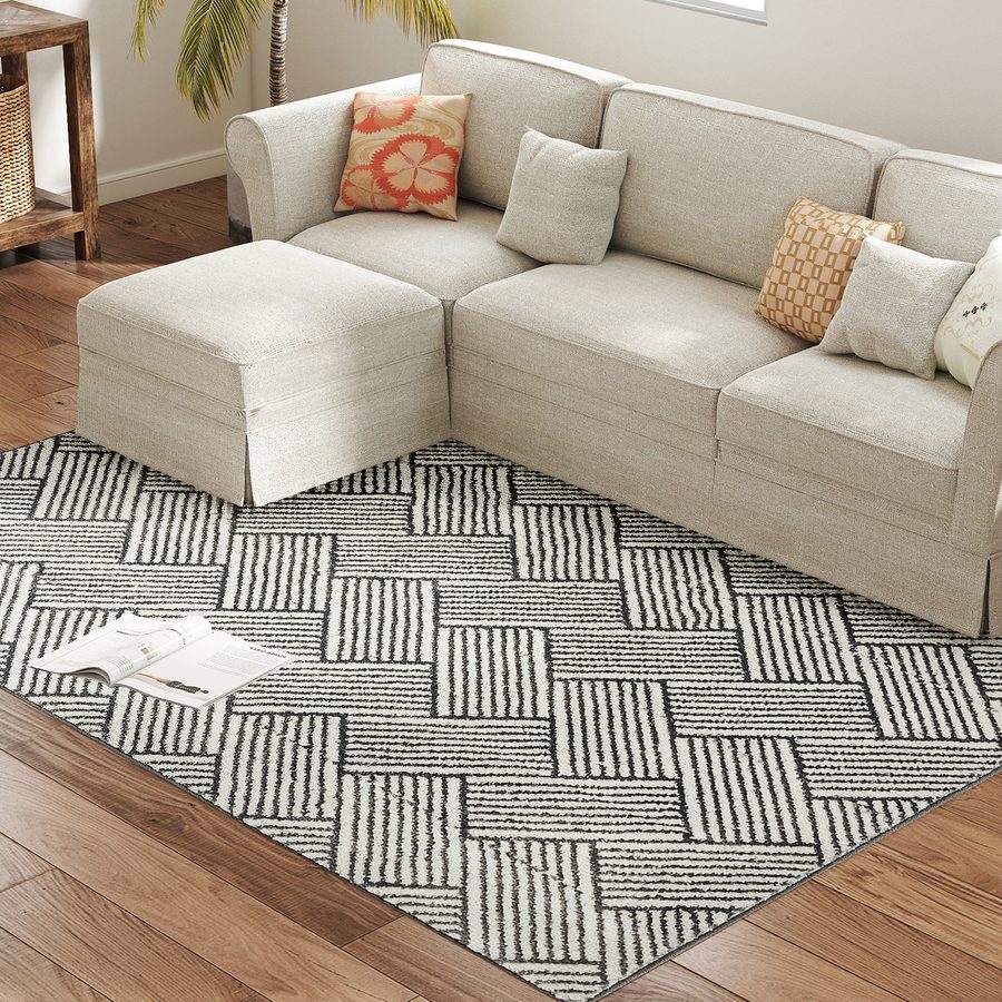 HOMCOM Teppich für Wohnzimmer 200 x 140 cm kurzer Flor, maschinenwaschbar, hypoallergen, für Wohnzimmer, Schlafzimmer, Büro, hellgrau   Aosom von HOMCOM