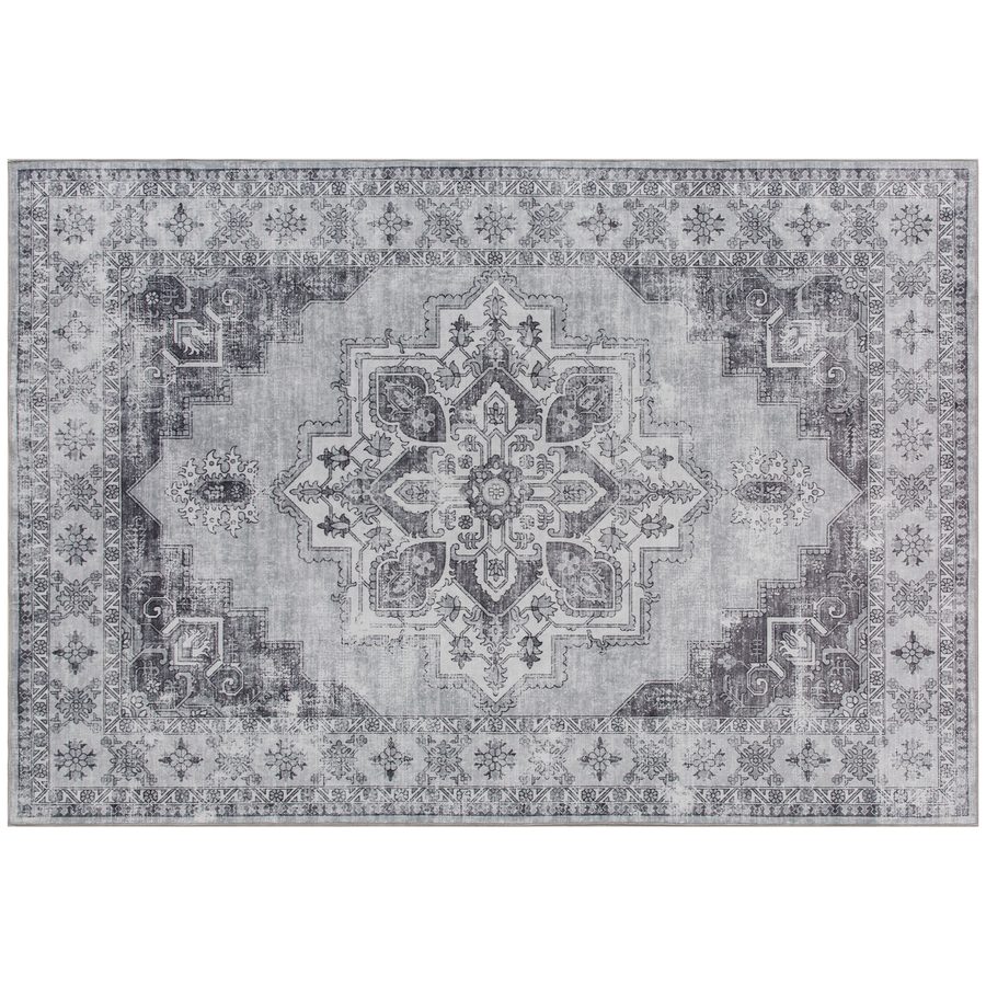 HOMCOM Teppich Maschinenwaschbar Anti-Rutsch Wohnzimmerteppich mit Flanell-Optik, Vintage Kurzflor Flächenteppich für Wohnzimmer Küche Terrasse Balkon, 230 x 160cm, Grau   Aosom von HOMCOM