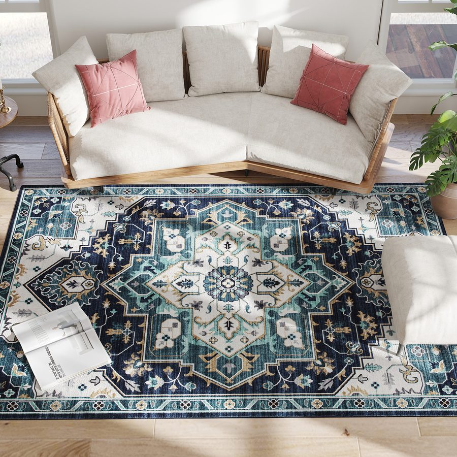 HOMCOM Bohemianer Teppich ohne rutschen und waschbar, Teppich für Wohnzimmer und Schlafzimmer, Kurzflor, 230x160 cm, Mehrfarbig   Aosom von HOMCOM