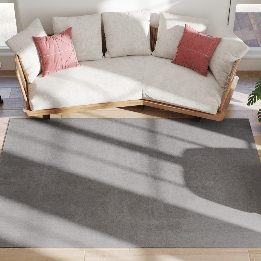 HOMCOM Teppich Wohnzimmer 230 x 160 cm Langflor Teppich, maschinenwaschbar, rutschfest, Kunstpelz, für Wohnzimmer, Schlafzimmer, Büro, Hellgrau   Aosom von HOMCOM