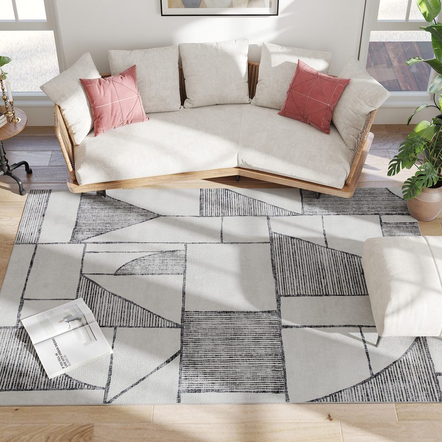 HOMCOM Rutschfester Moderner Teppich mit Geometrischen Linien, Polyester Wohnzimmerteppich, 230x160x0,7 cm, Multicolor   Aosom von HOMCOM