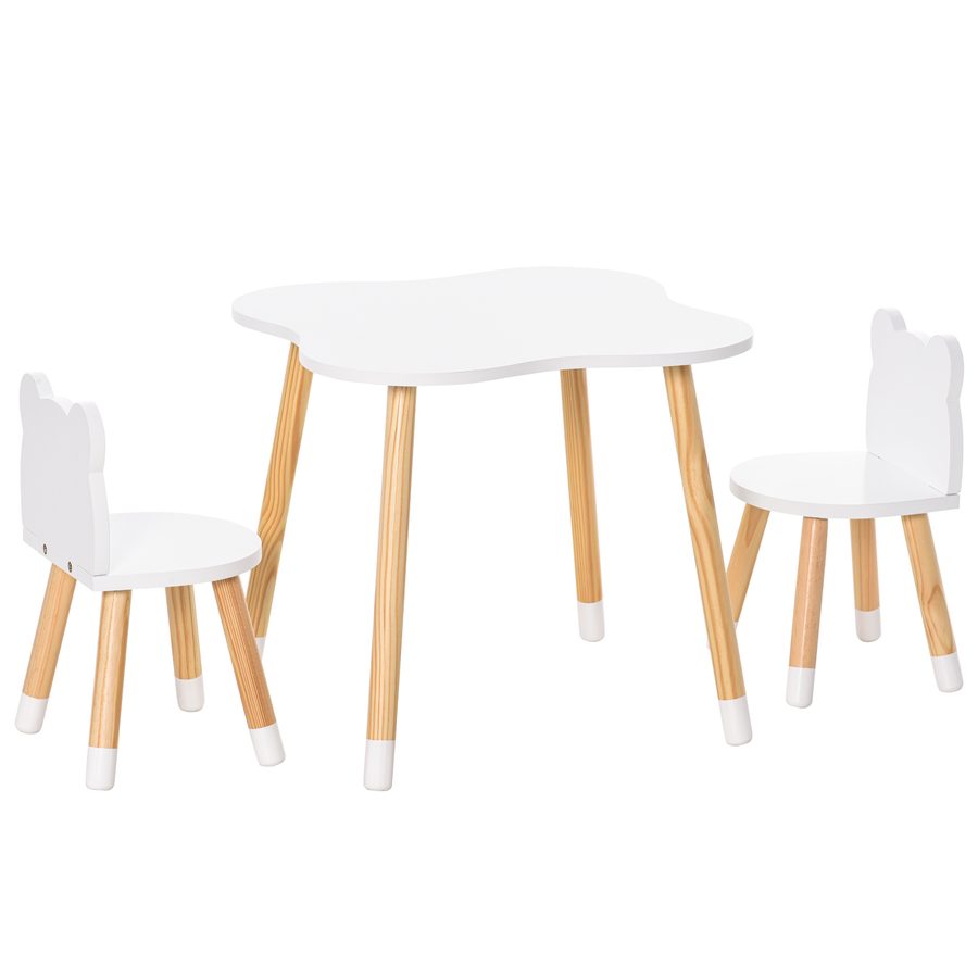 HOMCOM 3-teiliges Kindertisch-Set bogenförmig mit Tisch und 2 Stühlen aus MDF und Kiefernholz in Weiß und Naturholz 56x56x50 cm für Kinderzimmer   Aosom.de von HOMCOM