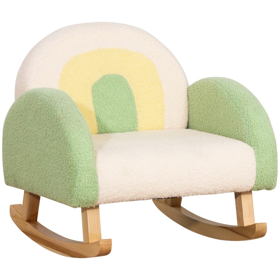 HOMCOM Schaukelstuhl Kindersofa kuscheliger Kindersessel Eukalyptusholz in Lammfellimitat grün ab 3 Jahre ideal für Kinderzimmer   Aosom.de von HOMCOM