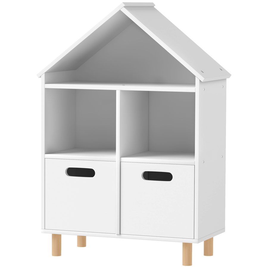 AIYAPLAY Kinderbücherregal, Kinder Aufbewahrungsmöbel, 3 Ebenen mit zwei Schubladen, hausförmig, für Kinderzimmer, Schlafzimmer, 63,7 x 29,7 x 89,5 cm, weiß   Aosom von AIYAPLAY