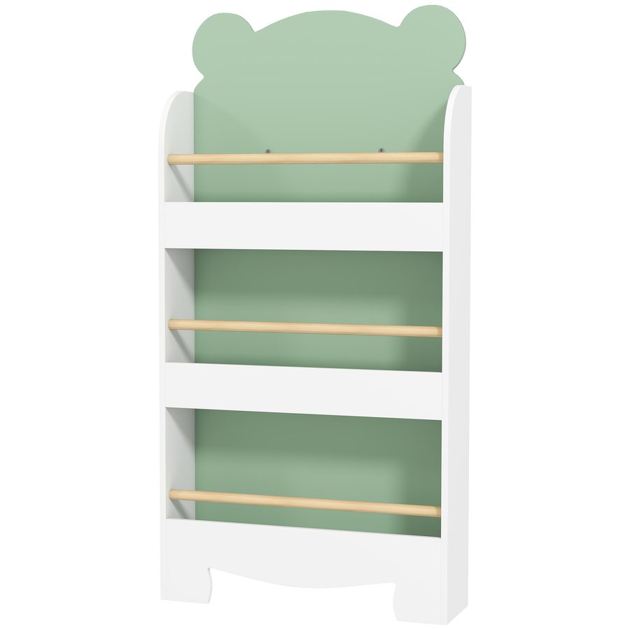 AIYAPLAY Kinderbuchregal mit 3 Etagen, Platzsparendes Regal in Bärenform mit Frontbarrieren, für Kinderzimmer und Wohnzimmer, 55x15x110 cm, Grün   Aosom von AIYAPLAY