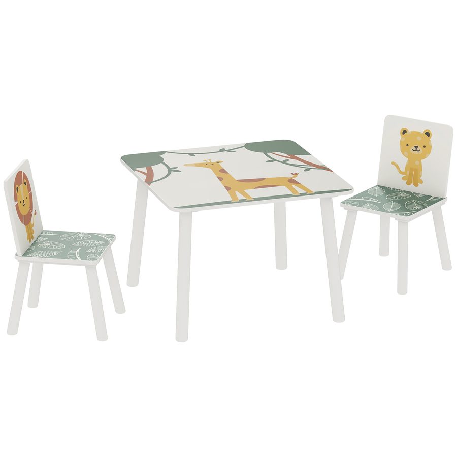 AIYAPLAY Kindertisch mit Stuhl, Set Kindertisch und 2 Stühle aus Holz zum Malen, Spielen, Lernen, mit Tiermotiven, für Kinderzimmer, Kindergarten, Spielzimmer, Mädchen & Jungen 3-8 Jahre, Grün   Aosom von AIYAPLAY