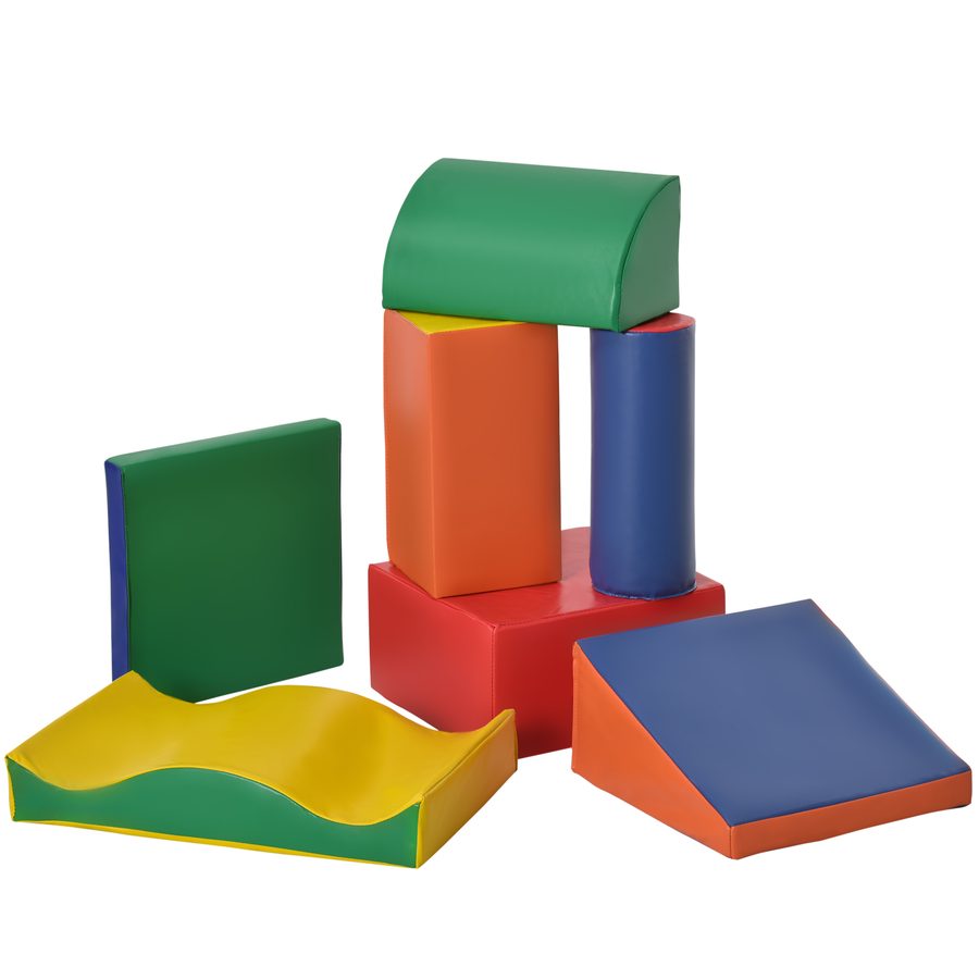 HOMCOM 7-tlg. Softbausteine, Bausteinset, Schaumstoffbausteine zum Toben & Klettern, Riesenbausteine, weiche Bauklötze für Kinderzimmer und Kindergarten, Kunstleder, Bunt   Aosom von HOMCOM