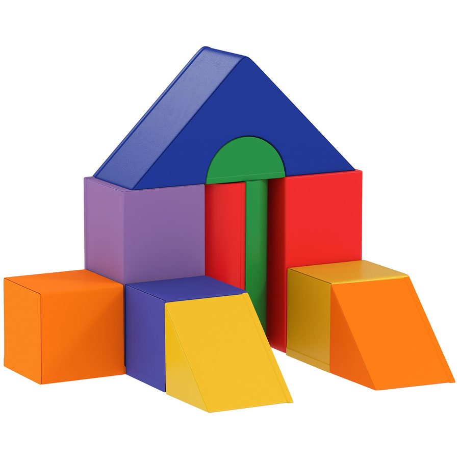 HOMCOM 11-tlg. Softbausteine Schaumstoffbausteine zum Toben Klettern weiche Riesenbausteine Bauklötze für Kinder 1-3 Jahre Kunstleder bunt   Aosom.de von HOMCOM