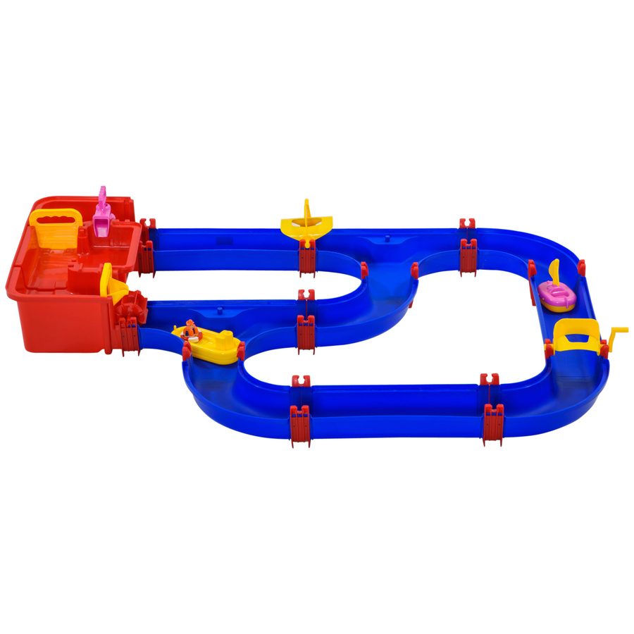 HOMCOM Kinder Wasserstraße Wasserbahnset Spielzeug Wasserspiel 53-teiliges Spielset Lernspielzeug für 3-6 Jahre Garten Outdoor Wassertisch Kinder Wasserspielspaß Kunststoff Blau+Rot 123 x 90 x 7 cm   Aosom von HOMCOM