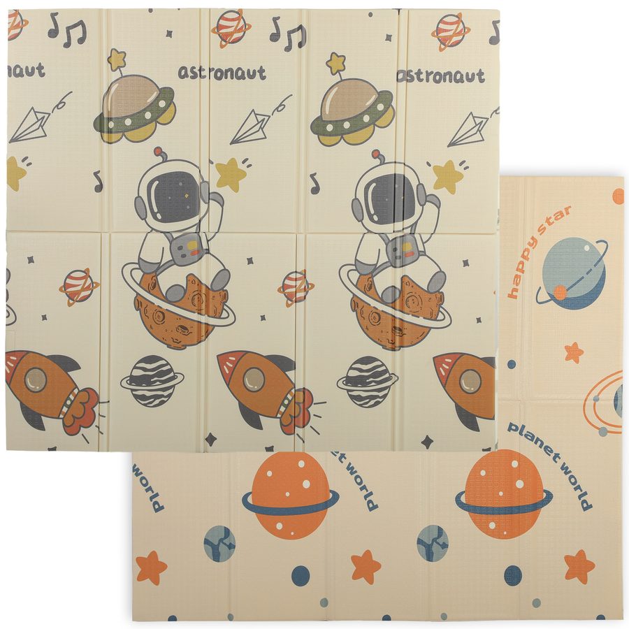 AIYAPLAY Krabbelteppich für Kinder 0-6 Jahre 3,45㎡ Weltraumthema mit wasserdichter Oberfläche, XPE-Krabbelteppich, 196x176x1,5 cm, Multicolor   Aosom von AIYAPLAY