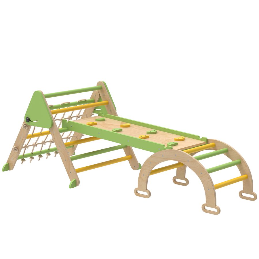 AIYAPLAY 8-in-1 Montessori Klettergerüst Indoor Holz Kletterdreieck mit Kletterbogen, doppelseitiger Rutsche Indoor Spielplatz für Kleinkinder und Kinder 1,5-4 Jahre, Grün   Aosom von AIYAPLAY