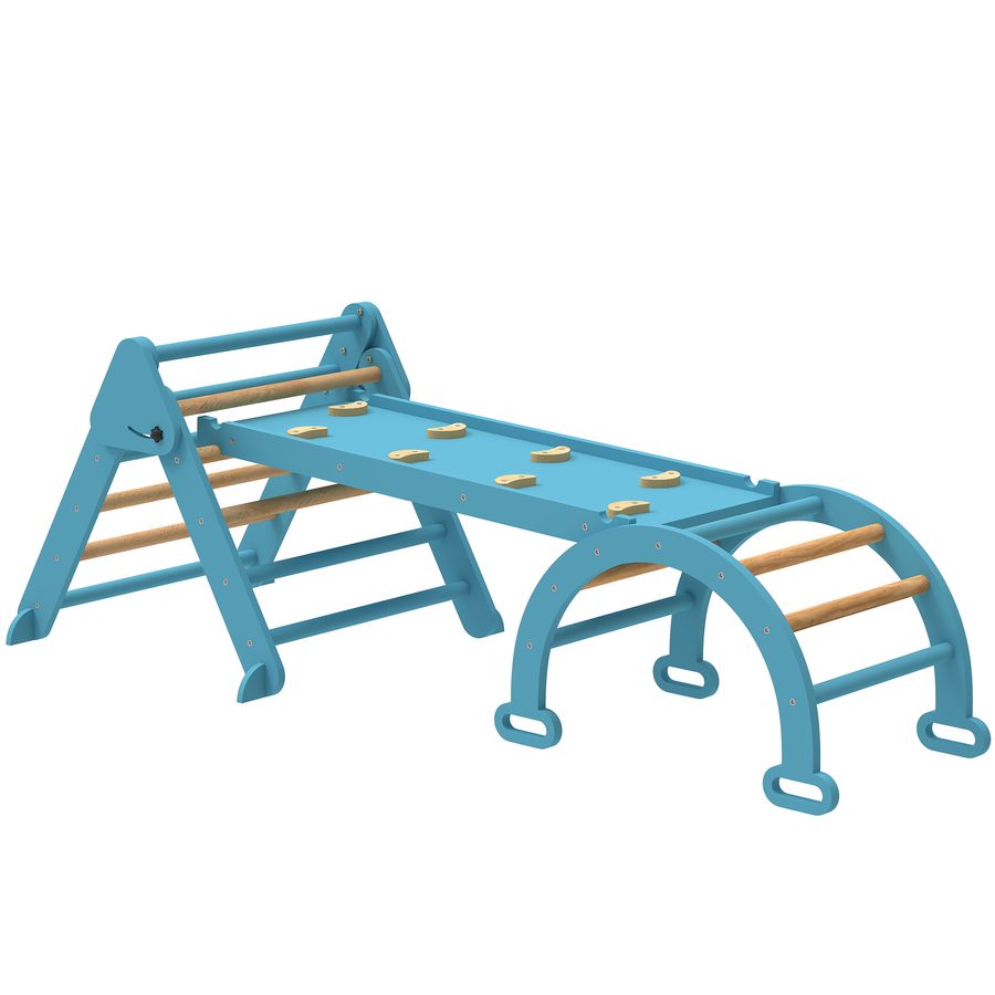 AIYAPLAY 7 en 1 Montessori Kletterdreieck mit Bogen und Rampe, faltbares Holz-Klettergerät für Kinder 18-48 Monate, Rutschen oder Klettern, 188x70 cm, Blau   Aosom von AIYAPLAY