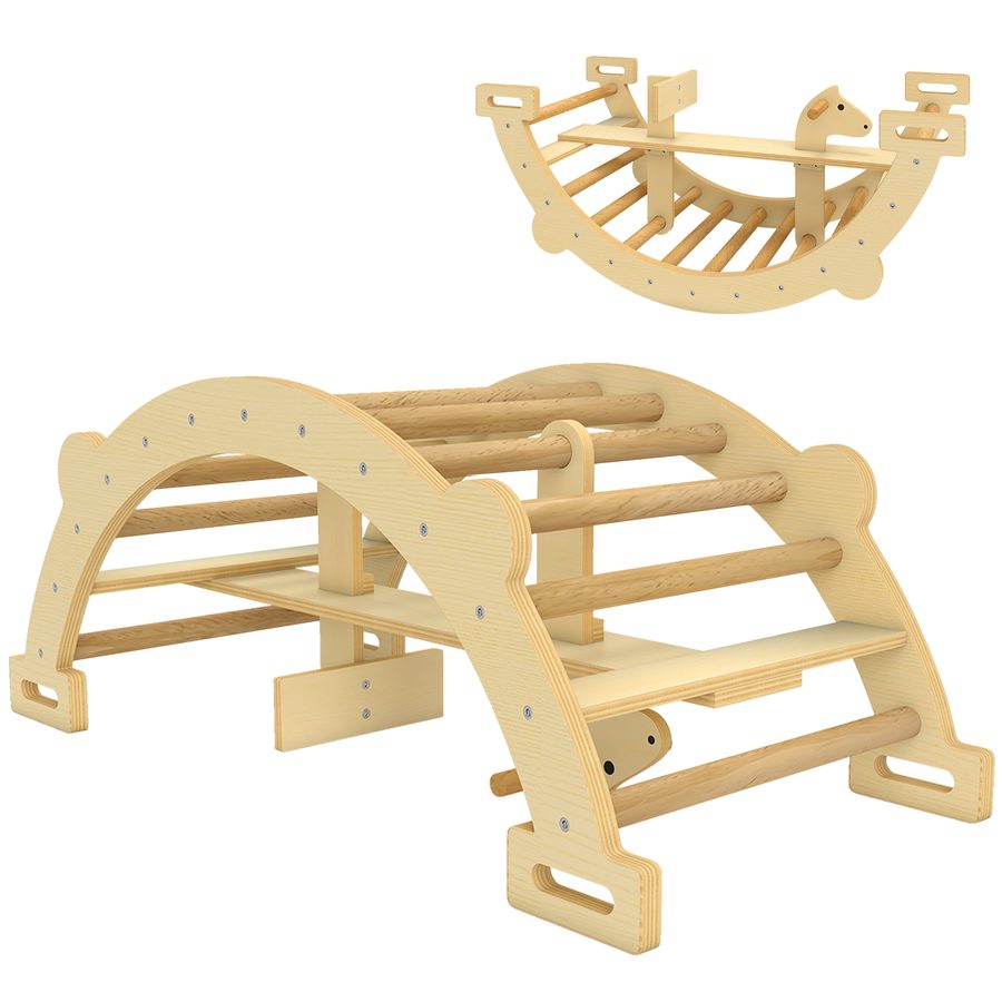 AIYAPLAY Montessori Klettergerüst Indoor, 2 in 1 Kletterbogen zum Klettern, Kletterspielzeug aus Holz, für Kinder 2-4 Jahre, Indoor, Naturholz   Aosom von AIYAPLAY