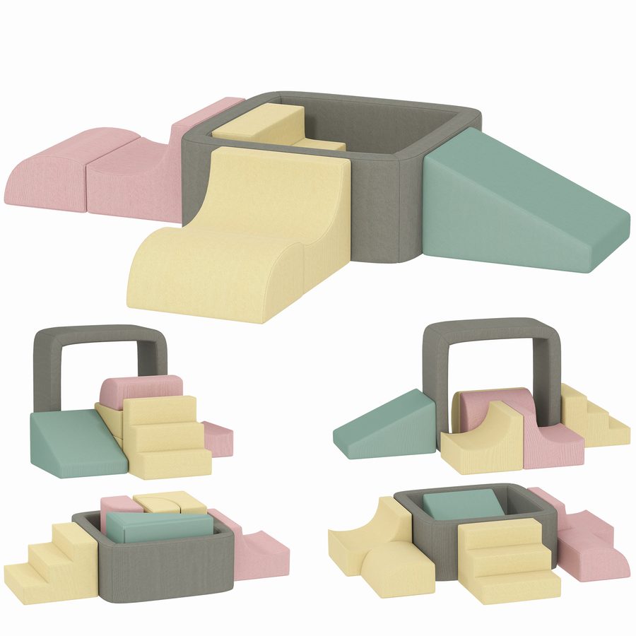 AIYAPLAY 7er-Schaumstoff-Set für Kinder – Waschbare Cord-Bezüge, Indoor Kletter- & Krabbelset, Multicolor   Aosom von AIYAPLAY