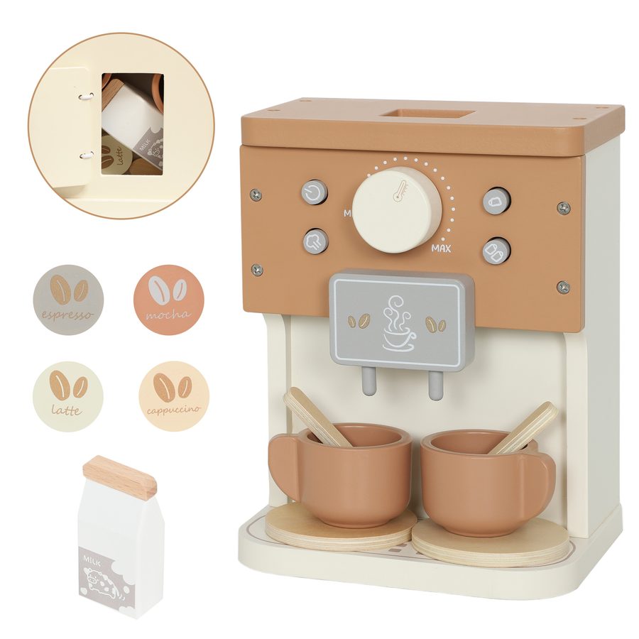 AIYAPLAY Holzspielzeug Kaffeemaschine-Set für Kinder ab 3 Jahren mit Tasten und Zubehör, Braun   Aosom von AIYAPLAY