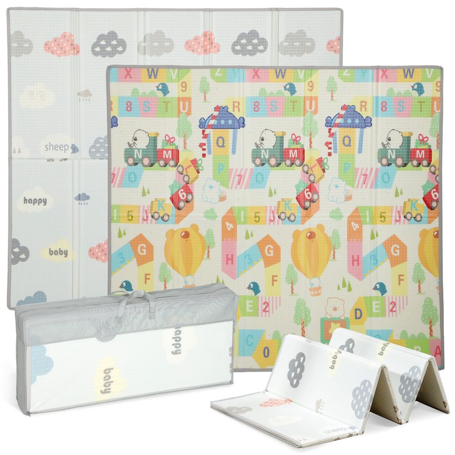 AIYAPLAY faltbare, wendbare Baby-Spielmatte, 194 x 176,5 x 1,5 cm, dicke Schaumstoff-Bodenmatte, rutschfest und wasserdicht, Alphabet- und Wolkenmotiv, fördert die sensorische Entwicklung   Aosom von AIYAPLAY