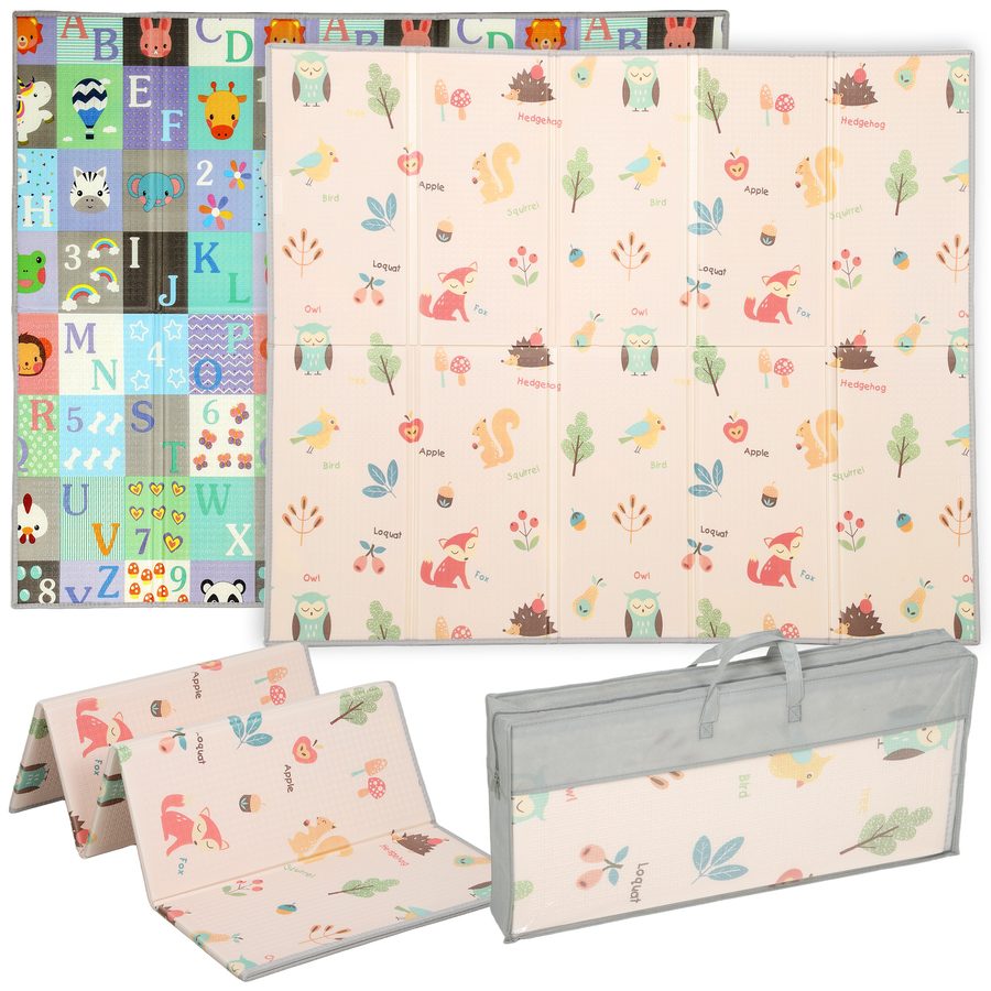 AIYAPLAY Spielmatte Baby Faltbar Kinder 176,5 x 148 cm Doppelseitige Krabbelmatte Wasserdicht Rutschfest Tragbare Spielteppich Kindermatte mit Alphabet- und Tiermotiv-Muster, Babygeschenk   Aosom von AIYAPLAY