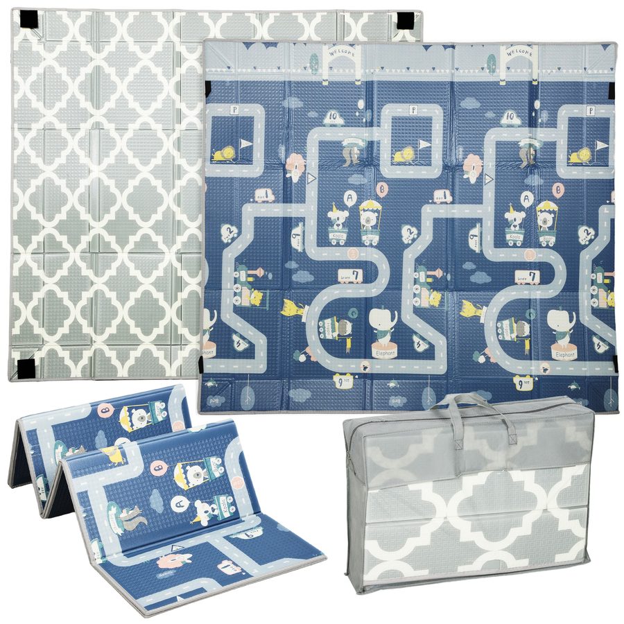 AIYAPLAY Faltbare gepolsterte Baby-Spielmatte, wendbar, 202x180,5x1 cm, klappbare Seiten, XPE-Aktivitätsmatte, wasserdicht, mit Tragetasche, Mehrfarbig   Aosom von AIYAPLAY