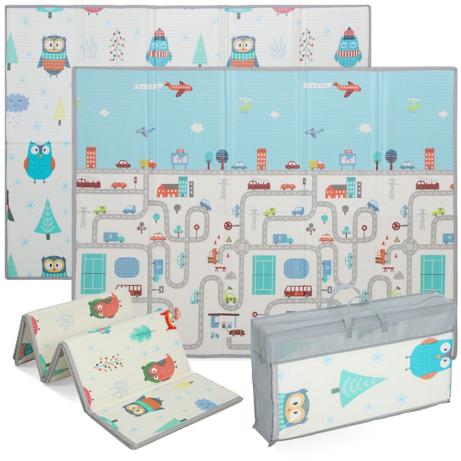 AIYAPLAY Spielmatte Faltbar Doppelseitige Krabbelmatte Baby wasserdicht rutschfest Spiel Matte Kindermatte mit Tiermotiv Spielteppich 146,5 x 195 x 1,5 cm Mehrfarbig   Aosom von AIYAPLAY