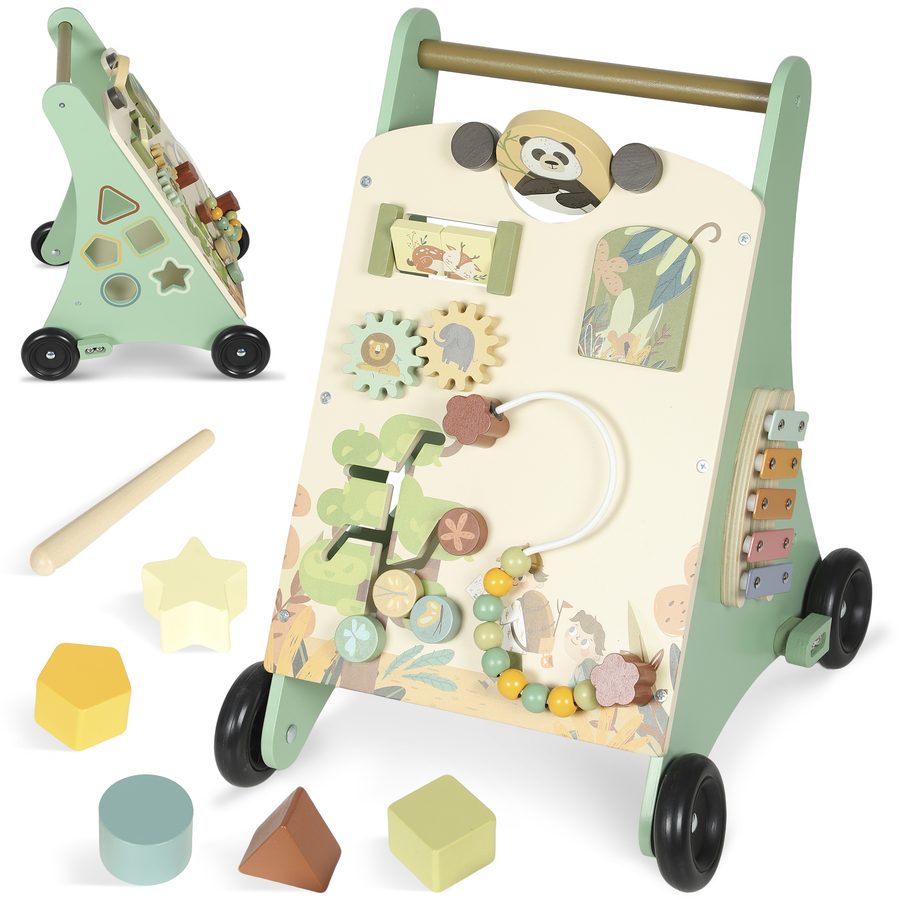 AIYAPLAY Lauflernwagen Holz, Montessori Lauflernhilfe mit Geschwindigkeitskontrolle, Xylophon, Zahnrädern und Perlenlabyrinth, Lauflernspielzeug für Kinder ab 18 Monaten, Grün   Aosom von AIYAPLAY