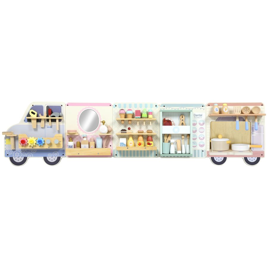AIYAPLAY Montessori Aktivitätswand Busy Board Sensorisches Spielzeug im Truck-Design Activity Board Beschäftigungsbrett Lernaktivitätszentrum Wandspielzeug Geschenk für Jungen ab 3 Jahre   Aosom von AIYAPLAY