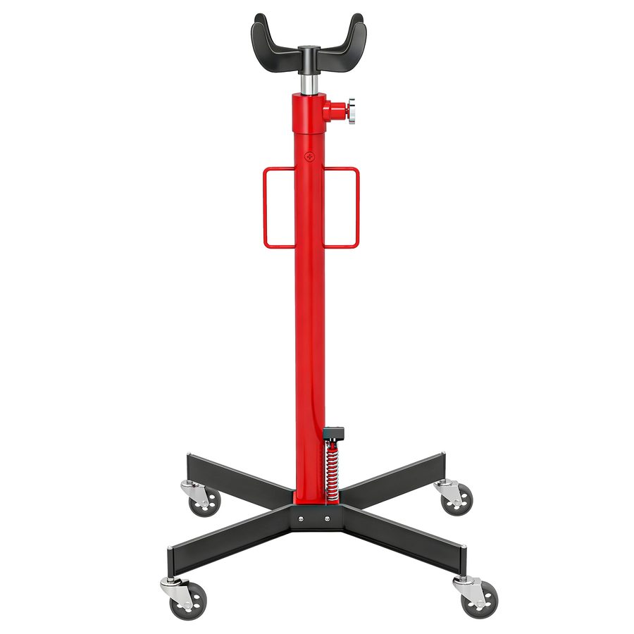 HOMCOM Hydraulischer Grubenheber für Getriebe, Stahl-Wagenheber 500 kg, höhenverstellbar 110–191,5 cm, hydraulischer Getriebewagen mit 4 schwenkbaren Rädern, Pedal, für Autos, rot   Aosom von HOMCOM